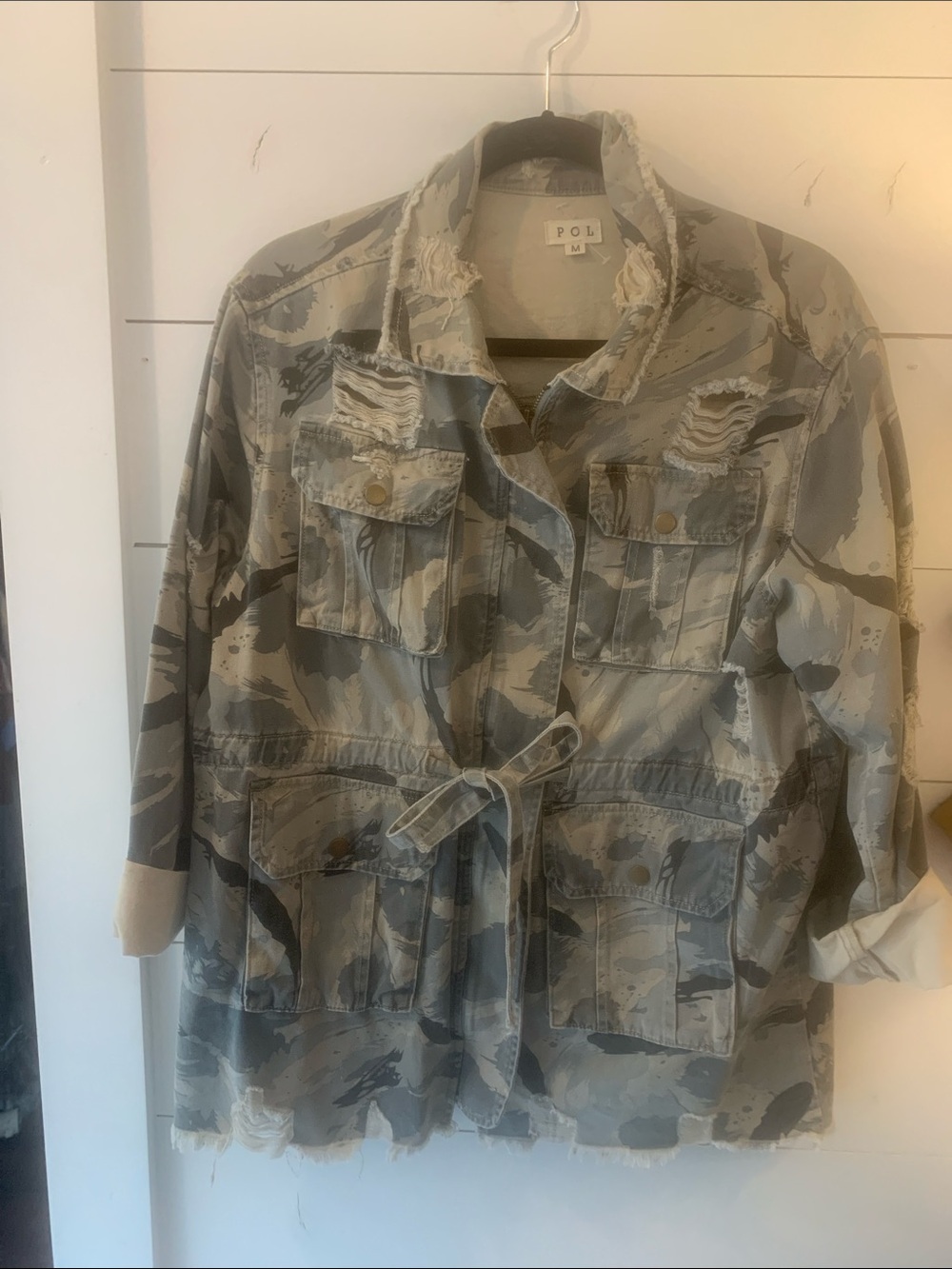Distressed light green/ gray camouflage jacket size M.